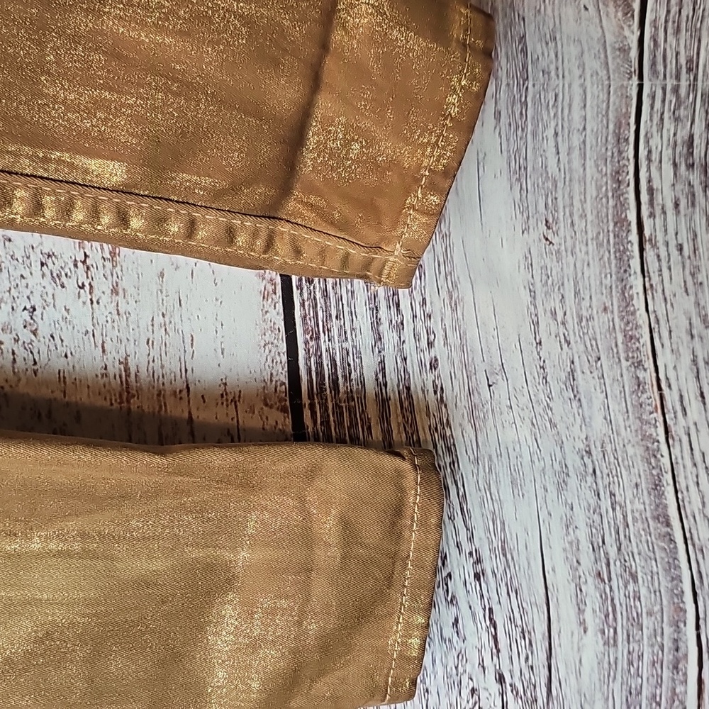 TRUE RELIGION CASEY VINTAGE Y2K GOLD METALLIC LOW-RISE SKINNY JEANS - Picture 7 of 14